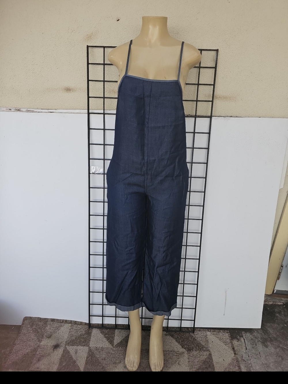 Sleeveless Navy Wide-Leg Denim-Style Jumpsuit